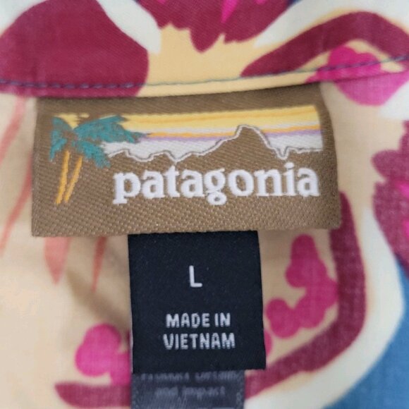 Patagonia Blue Tidal Threads Button Up Short Sleeve Collared Shirt Top Large L - Picture 3 of 12